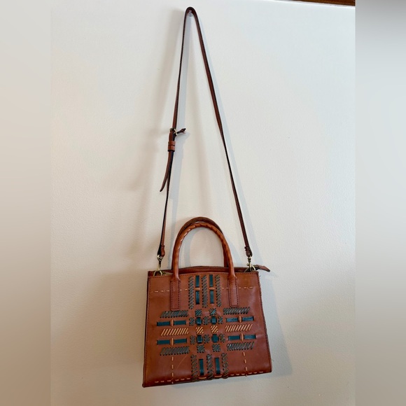 Patricia Nash Cognac Leather Satchel - Convertible to Crossbody - Picture 8 of 16